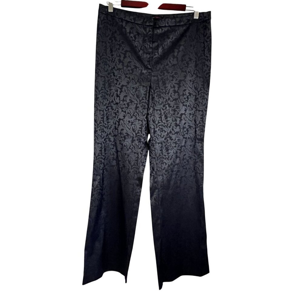 Retro‎ Floral Wide Leg Pant Black 12 Classic Chic Shiny Neutral Minimalist 80s